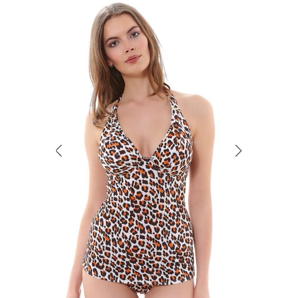 Freya Halter Tankini Top Animal Leopard Cheetah Size 32I